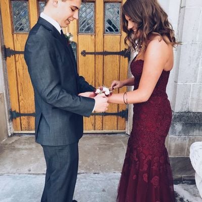 Elegant mermaid sweetheart burgundy lace long prom evening dresses - Thumbnail 5