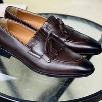 handstitch classic chocolate brown black fringe moccasin loafer fastening shoes men - Thumbnail 1