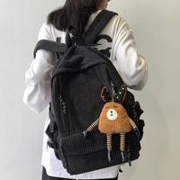 Harajuku Corduroy Backpack With Cartoon Pendant - Thumbnail 4