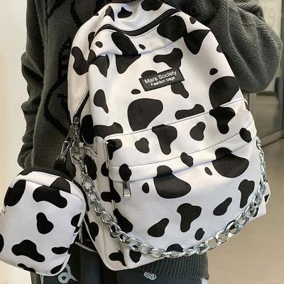 Cute cow printing backpack with wallet