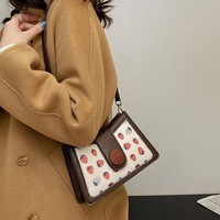 Vintage Strawberry/Cat Printed Shoulder Bag - Thumbnail 1