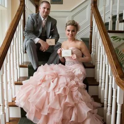 Pink mermaid wedding dresses bridal gown with rhinestones - Thumbnail 2