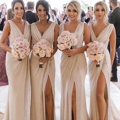 V neck slit bridesmaid dresses for wedding party - Thumbnail 3