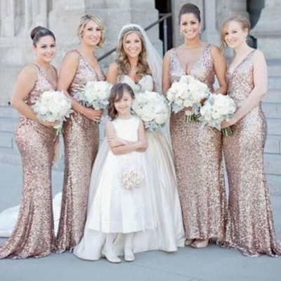 V neck bridesmaid dresses sequined for wedding - Thumbnail 3