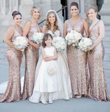V Neck Bridesmaid Dresses Sequined for Wedding