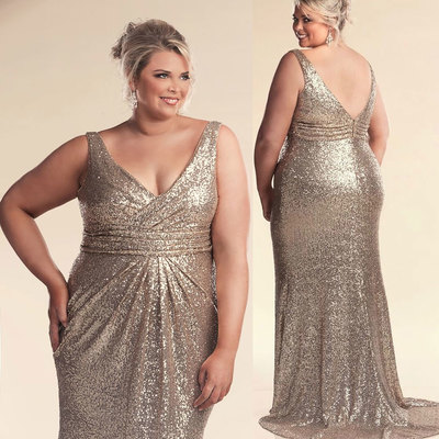 Plus size prom dresses bridesmaid dresses sequins - Thumbnail 5