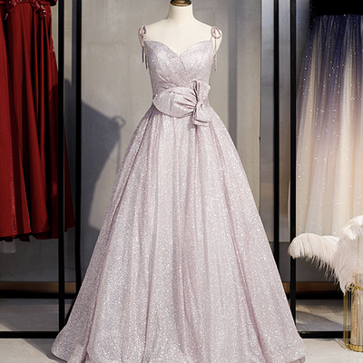 Shiny v neck sequins long prom dress a line evening dress - Thumbnail 3