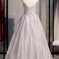 Shiny v neck sequins long prom dress A line evening dress - Thumbnail 3