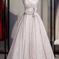 Shiny v neck sequins long prom dress A line evening dress - Thumbnail 5