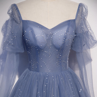 Blue tulle long prom dress A line evening dress - Thumbnail 1