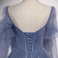 Blue tulle long prom dress A line evening dress - Thumbnail 4