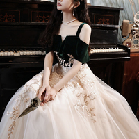 Elegant lace long A line prom dress evening dress - Thumbnail 2