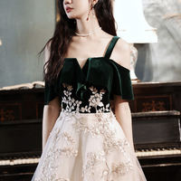 Elegant lace long A line prom dress evening dress - Thumbnail 3