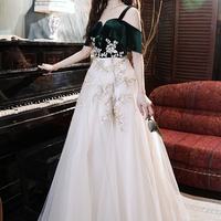 Elegant lace long A line prom dress evening dress - Thumbnail 4