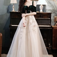 Elegant lace long A line prom dress evening dress - Thumbnail 5