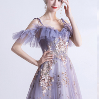 Purple lace long A line prom dress evening dress - Thumbnail 3