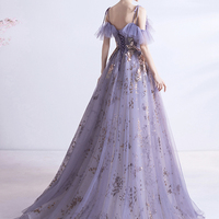Purple lace long A line prom dress evening dress - Thumbnail 5