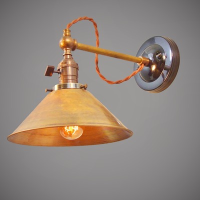 Industrial wall sconce - brass cone shade