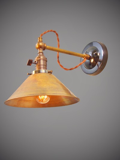 Industrial Wall Sconce - Brass Cone Shade