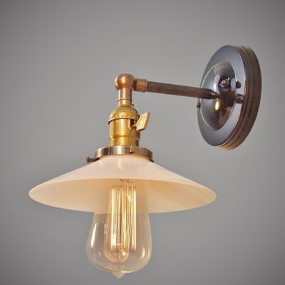 Industrial swivel sconce - machine age lamp with glass shade