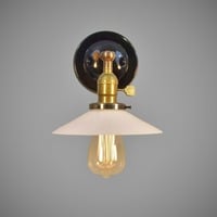 Industrial Swivel Sconce - Machine Age Lamp with Glass Shade - Thumbnail 2