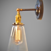 Industrial Swivel Sconce - Machine Age Lamp with Glass Shade - Thumbnail 3