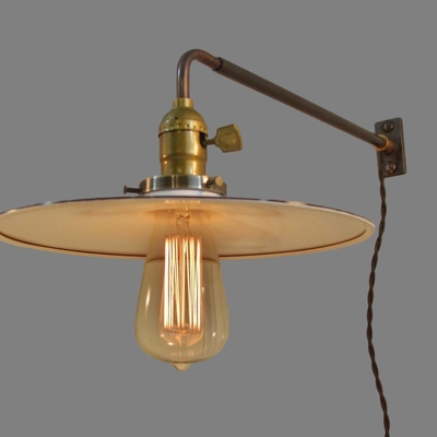 Vintage industrial style wall sconce with flat steel shade