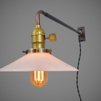 Milk glass industrial wall sconce