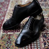 Handmade Black Oxfords Cap Toe Lace Up Shoes, Men's Office Leather Shoes - Thumbnail 1
