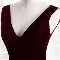 Burgundy v neck long prom dress A line velvet evening dress - Thumbnail 2