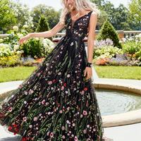 Sweet A Line V Neck Black Lace Prom Dresses - Thumbnail 1