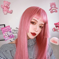 Pink Straight Long Wigs - Thumbnail 1