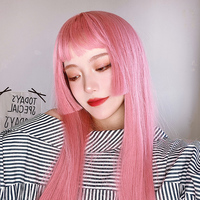 Pink Straight Long Wigs - Thumbnail 3