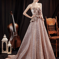 Shiny sequins long A line prom dress evening dress - Thumbnail 2