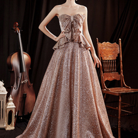 Shiny sequins long A line prom dress evening dress - Thumbnail 5