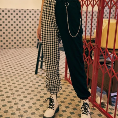 HIGH WAISTED GINGHAM SPLIT TROUSERS