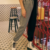 HIGH WAISTED GINGHAM SPLIT TROUSERS - Thumbnail 1