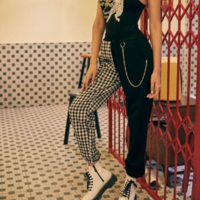 HIGH WAISTED GINGHAM SPLIT TROUSERS - Thumbnail 2