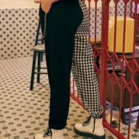 HIGH WAISTED GINGHAM SPLIT TROUSERS - Thumbnail 3