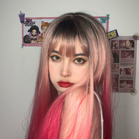 Gradient Red Straight Long Wigs - Thumbnail 2