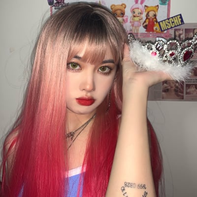 Gradient red straight long wigs