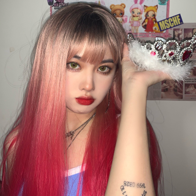 Gradient Red Straight Long Wigs