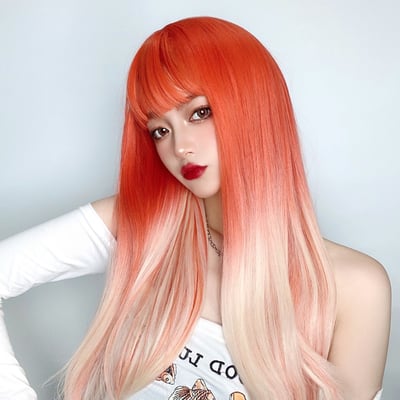 Orange mixed long cosplay wig