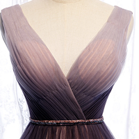 Cute v neck tulle long prom dress A line evening dress - Thumbnail 3