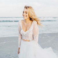 Two Piece Wedding Dress, Beach Wedding Dress,Bridal Separates Long Sleeve Top - Thumbnail 3