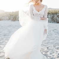 Two Piece Wedding Dress, Beach Wedding Dress,Bridal Separates Long Sleeve Top - Thumbnail 5