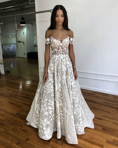 Charming A-Line Off the Shoulder Short Sleeve Lace Wedding Dress
