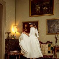 Elegant A-Line V Neck 3/4 Sleeve Midi Satin Wedding Dresses - Thumbnail 1