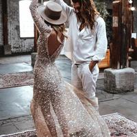 Sprikle A Line Sequins Lace Wedding Dresses Crew Neck Beading Bridal Gowns，879 - Thumbnail 1