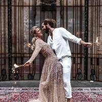 Sprikle A Line Sequins Lace Wedding Dresses Crew Neck Beading Bridal Gowns，879 - Thumbnail 2